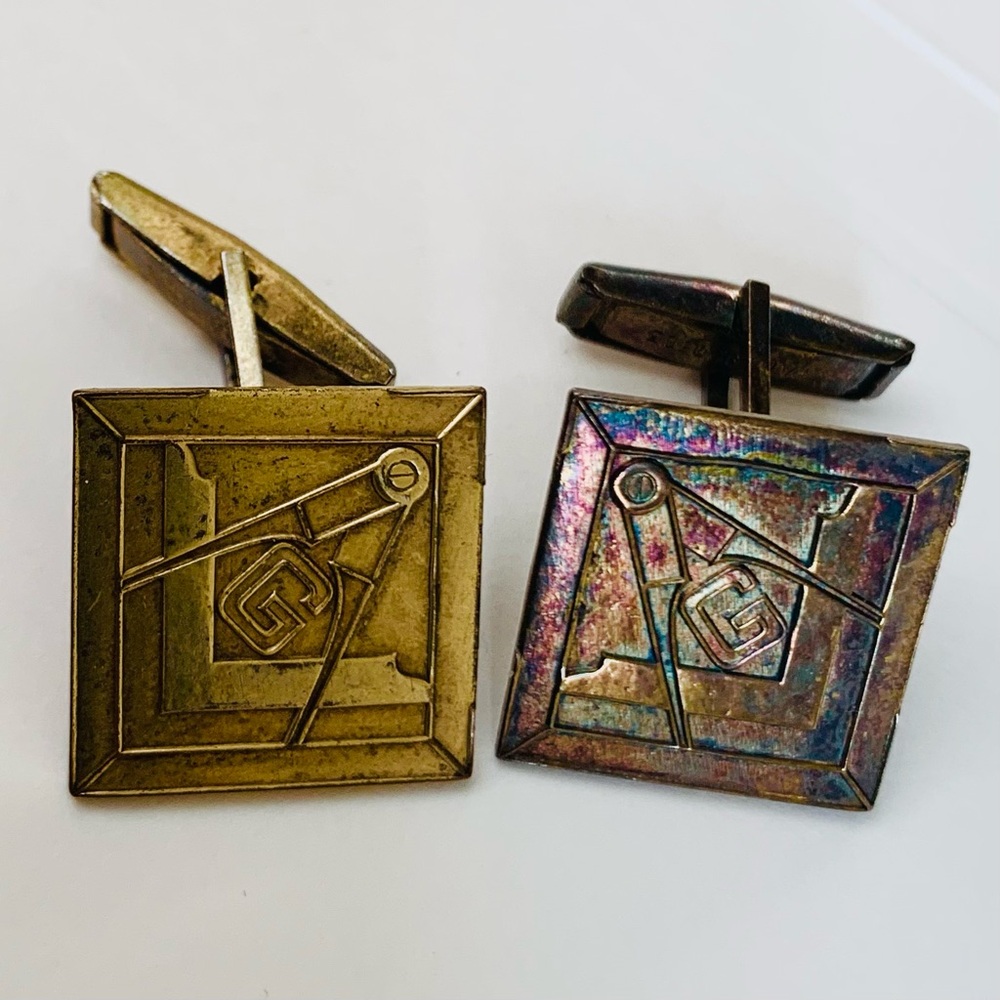 Masonic Cufflinks by Avedon Brass Vintage Rare Patent#2920363 Pivot features